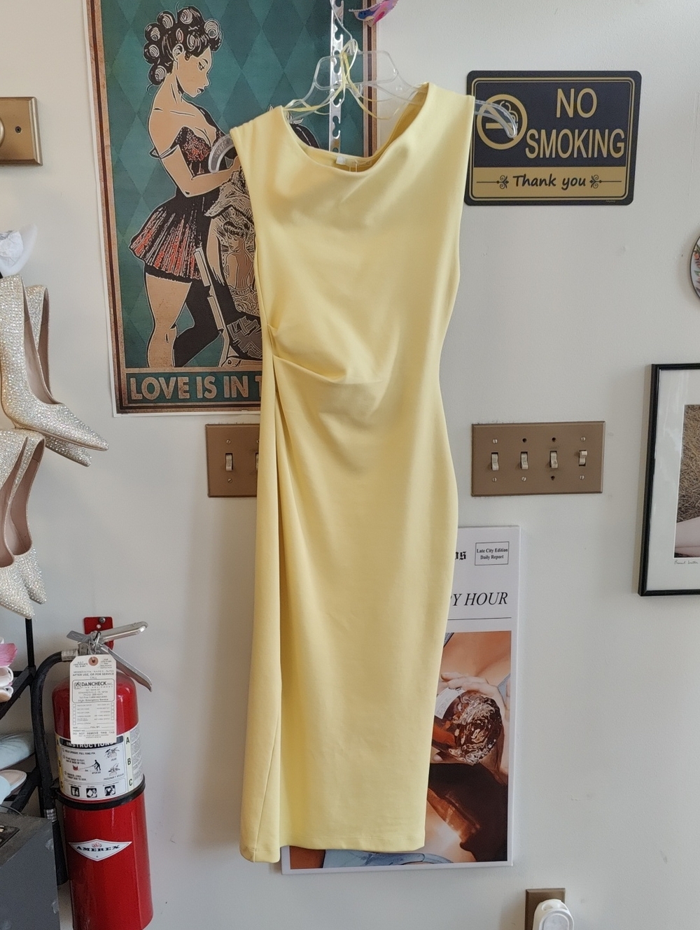 Zara Pale Yellow Midi Sheath Dress
